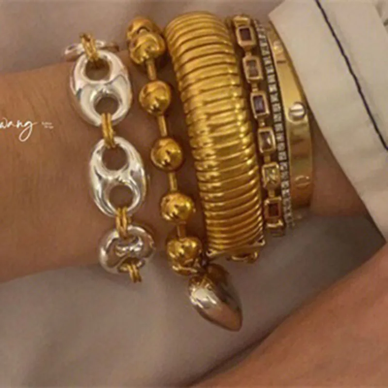 

Wide elastic chunky bangles for women stainless steel bold thick minimalist bangles non tarnish waterproof jewelry 2023 new