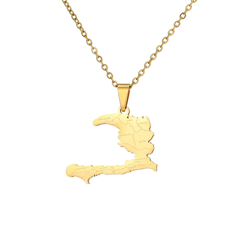 Ожерелье с подвеской в виде карты Гаити из нержавеющей стали Европе и США