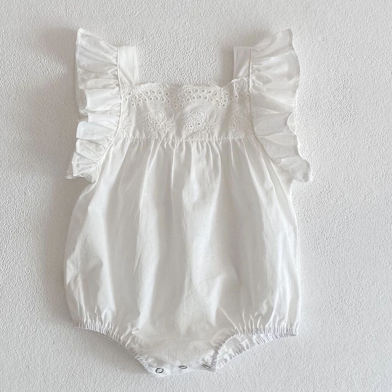 0-24M Toddler Baby Girl Romper Flying Sleeve Cotton Solid Color Summer Infant Baby Girls Jumpsuit Baby Girls Clothes