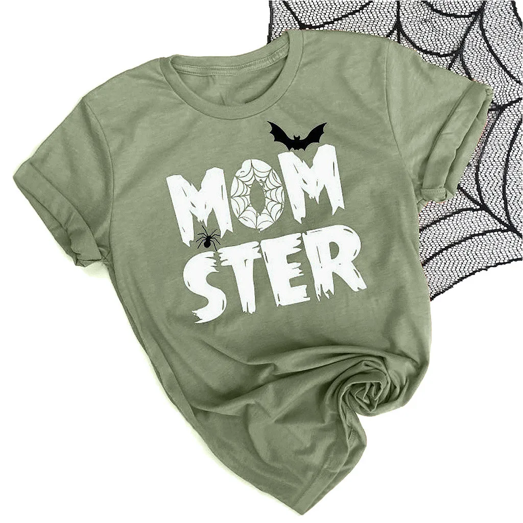 

Women Shirt Loose Halloween Short Letters Women Tunic Shirt Printing Tee Blouse Casual Tops Sleeve White Oversized Shirt Women