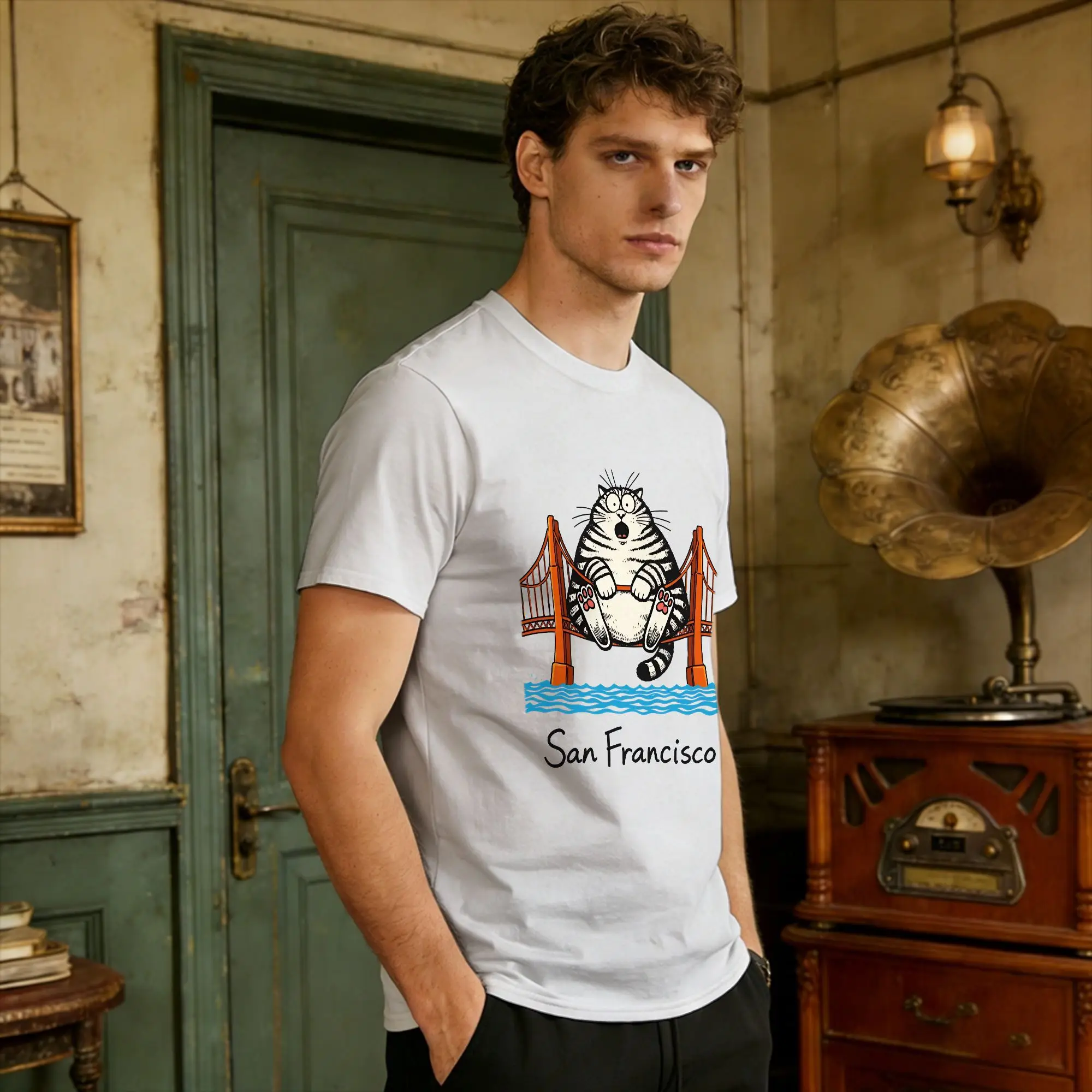 Фото Футболка с изображением кошки San Francisco Cat T-Shirt Project Hail Mary, модные футболки с короткими рукавами, винтажные топы, летние футболки из чистого хлопка, размеры 4XL, 5XL, 6XL №2