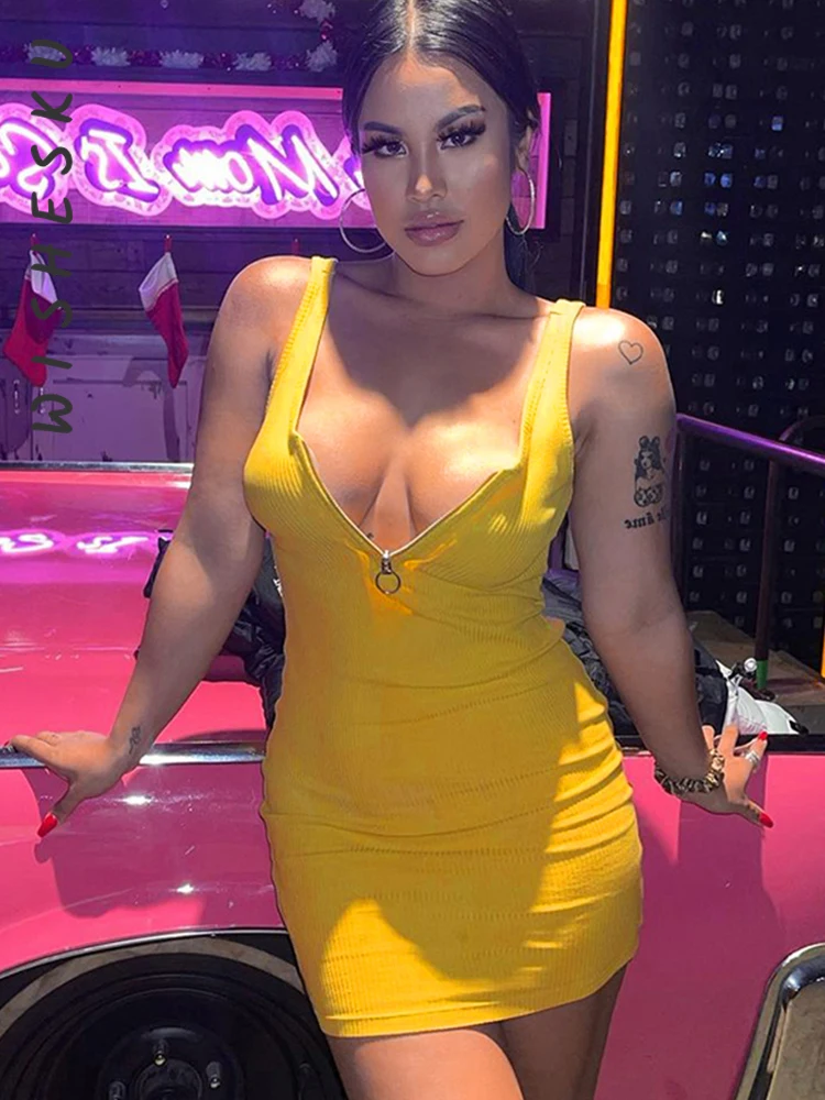 

Sexy Sleeveless Zip Camisole Mini Dress Women Ribbed Backless Bodycon Vestidos 2022 Spring Fall Party Night Club Clothes