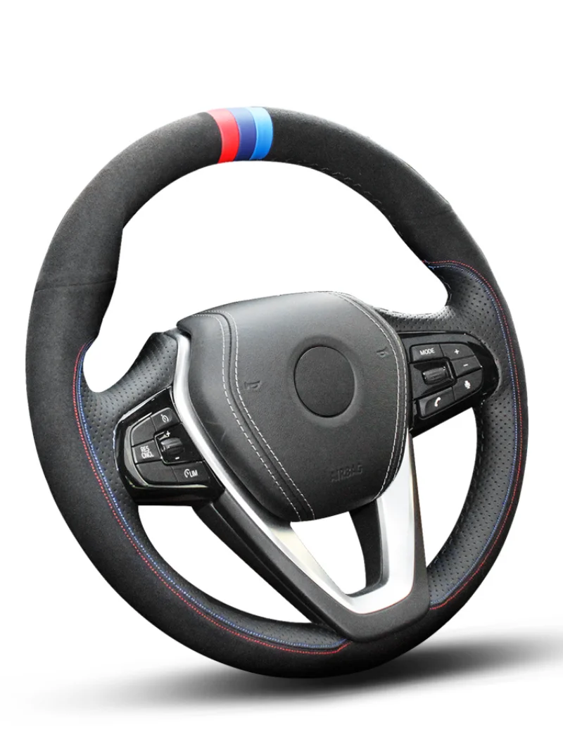 

Hand-Stitched Leather Suede Carbon Fibre Car Steering Wheel Cover Set for BMW New 5 3 1 Series 528li New X1 / X3 / X5 320li