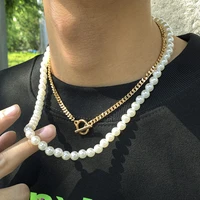 pearl necklace men personality hip hop style men fashion handmade chain necklace for women punk bead choker necklaces jewelry