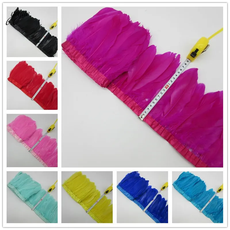 

YOYUE 15-20cm Goose Feather Trims Dyed Geese Feather Ribbons 10 Yards/Lot Fringes Goose Feather Cloth Belt DIY Decorative