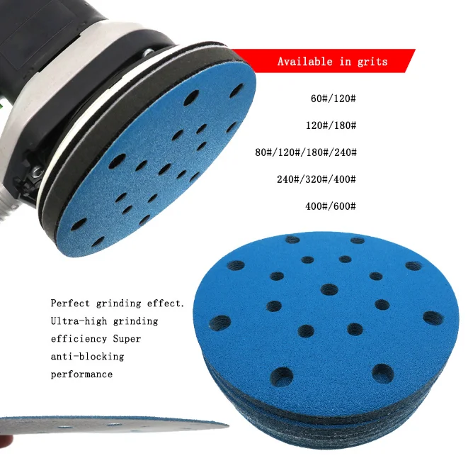 

20Pcs 6 Inch Blue Sandpaper 150MM 17 Holes 80Grits Hook Loop Polyester Film Flocking Sanding Disc Woodworking Tool Accessories