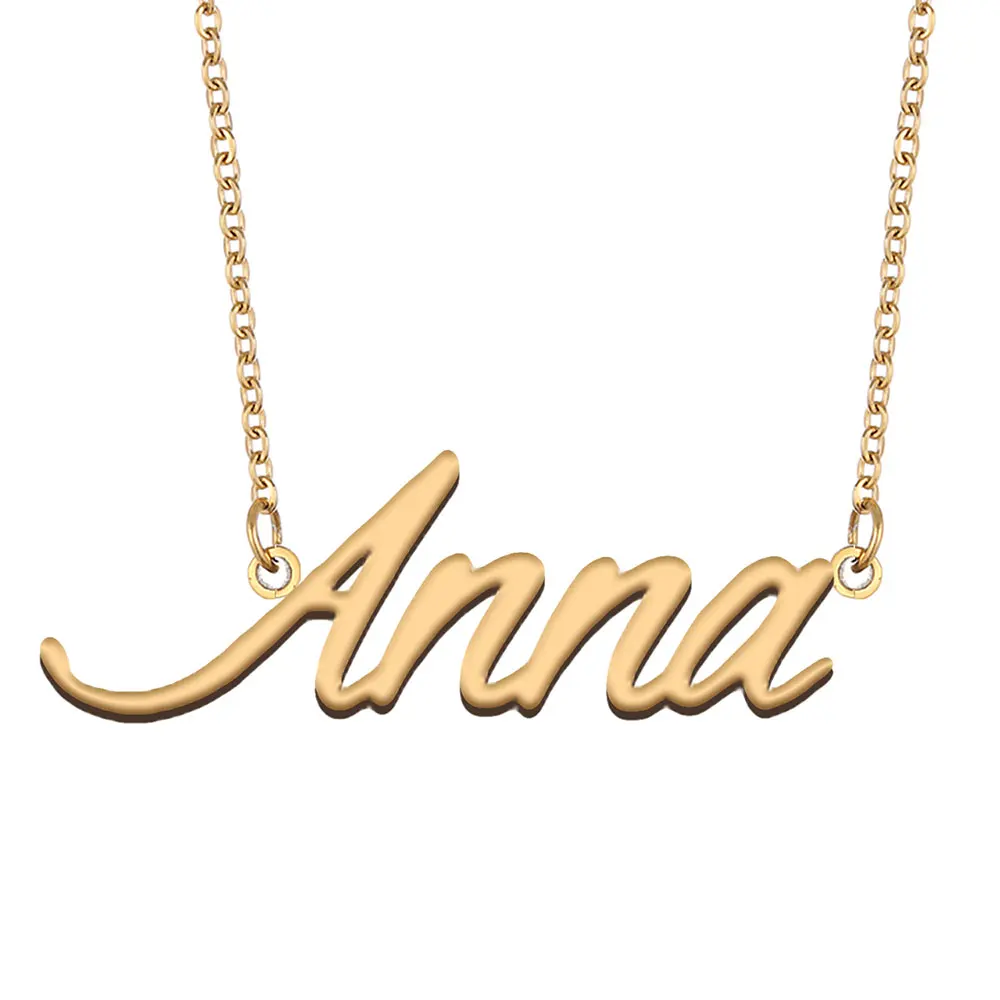 Anna Name Necklace for Women Jewelry Stainless Steel Gold Color Nameplate Pendant Font Letters Choker Necklaces