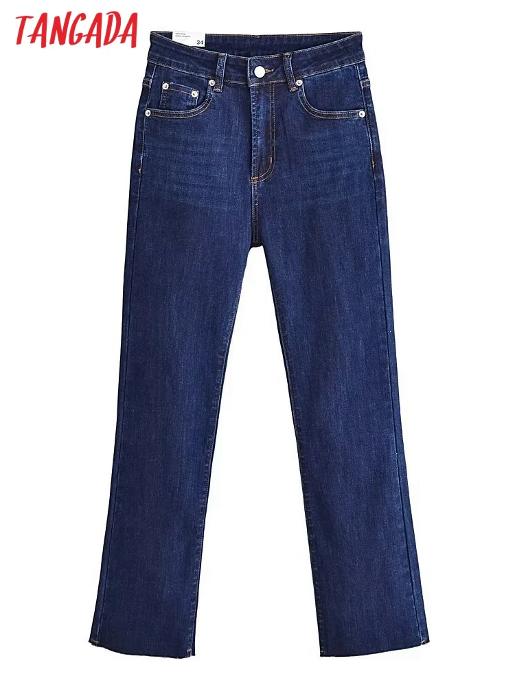 

Tangada 2022 Women Flare Jeans Pants Trousers High Waist Pockets Buttons Female Pants SW16