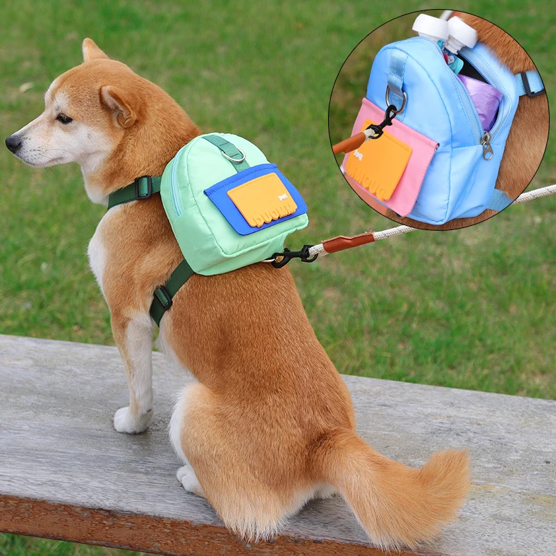 Outdoor Travel Pet Knapsack with Harness Adjustable Puppy Dog Snack Self Backpack Carrier for Small Dogs Corgi mascotas Products