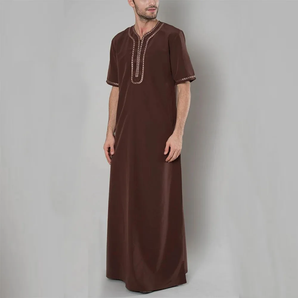 Arab Muslim Men Clothing Shirt Embroidered Short Sleeve Men's National Style Robe Suit Islamic Clothing Dubai Arab Dress Shirts