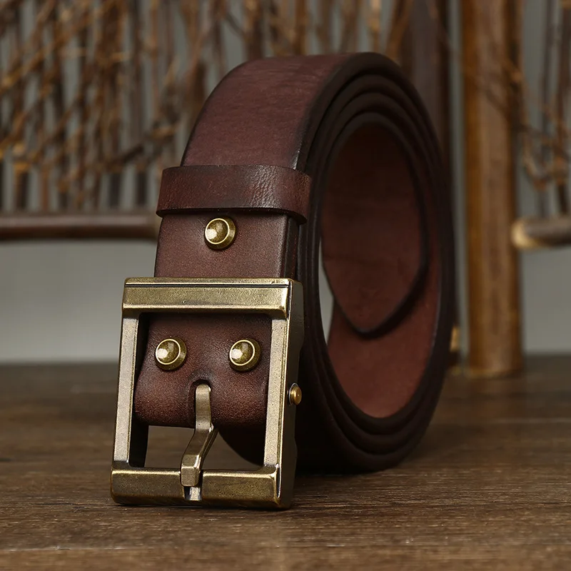 Men's Belt Top Layer Leather Casual High Quality Belt Vintage Design Pin Buckle Genuine Leather Belts Brass Buckle For Men