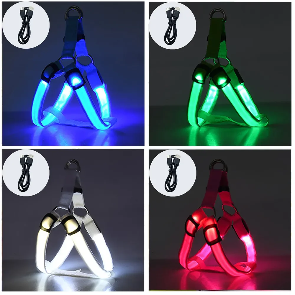 

Luminous Dog Harness Charging Anti-Lost/Car Accident Light Dog Breast-band Safe Led Dogs Leash Harness for Pets Dogs Acessorios