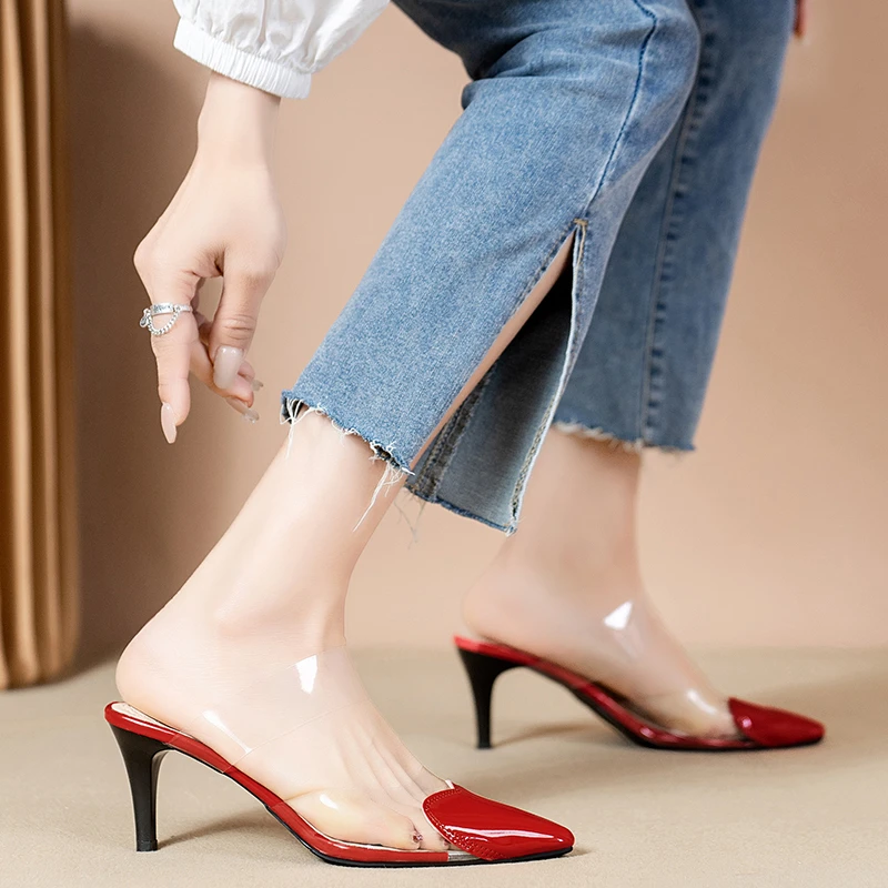 Женские прозрачные летние тапочки с острым носком модные универсальные туфли на