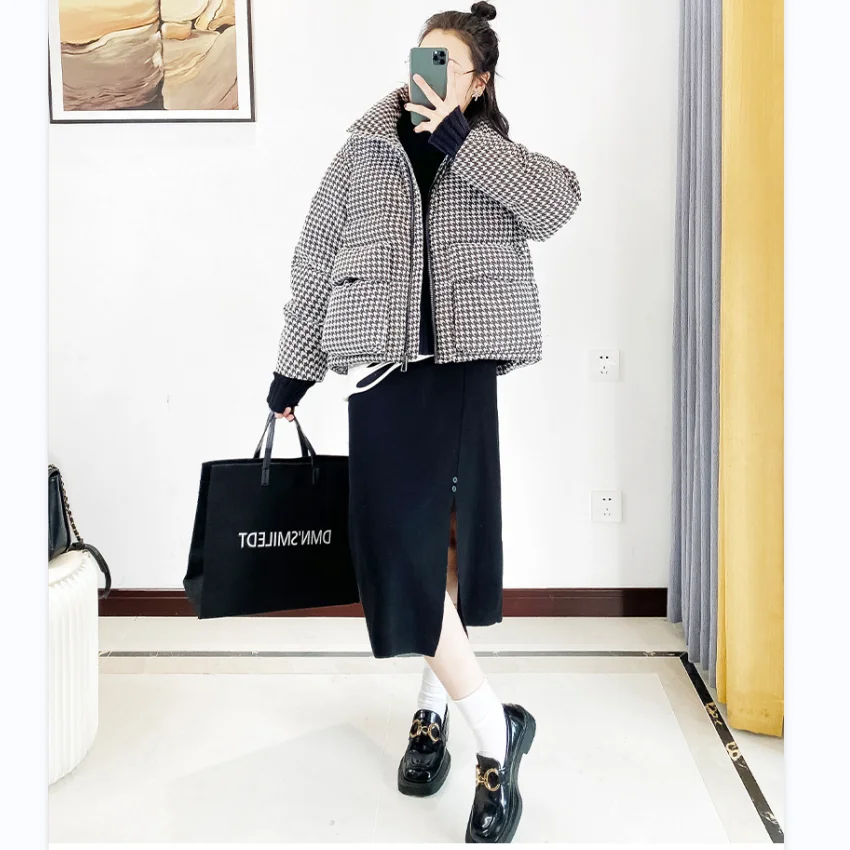 Women's Down Jacket 2022 Winter Plaid Warm Women's Jacket Korean Version Of The Casual Fashion Women's Cotton Jacket Winter Coat