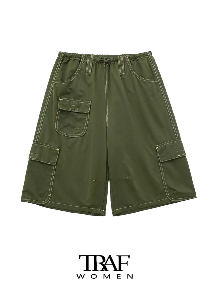 

Шорты-бермуды женские с карманами, со средней талией и шнурком