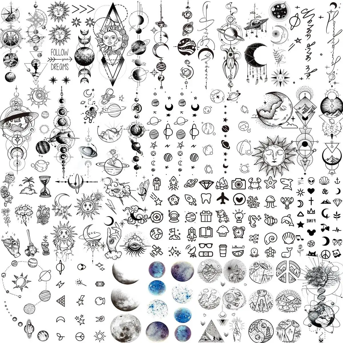 Набор космических временных татуировок для мужчин и женщин