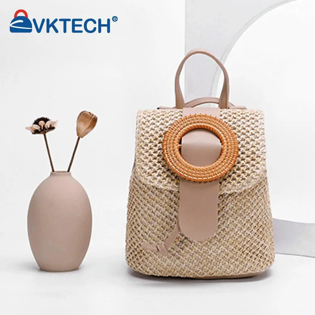 

Fashion Straw Women Shoulder Bag Backpack Hand-Woven Female Beach Holiday Simple Purse for Women Outdoor Bag