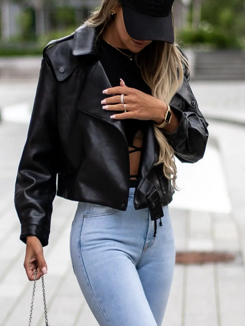 American Women's Top Coat Autumn PU Casual Leather Jacket Loose Long Sleeve Coat Women's Leather Coat Short Loose Top