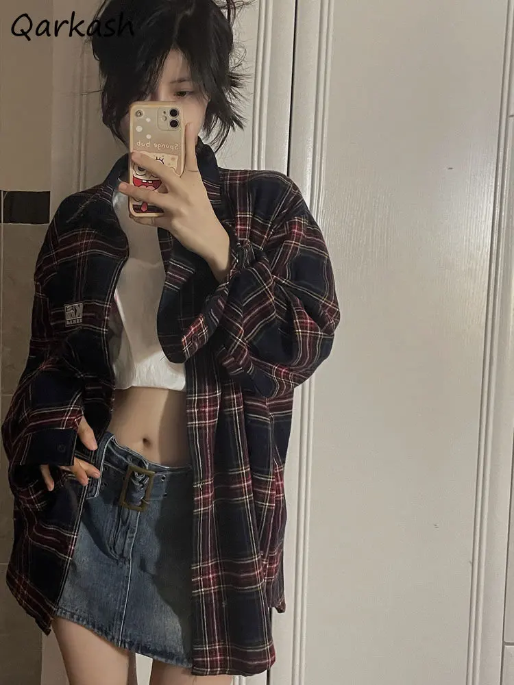 

Женские клетчатые рубашки в стиле Харадзюку, элегантные рубашки в стиле ольччан, в американском стиле преппи, универсальная Эстетическая ж...