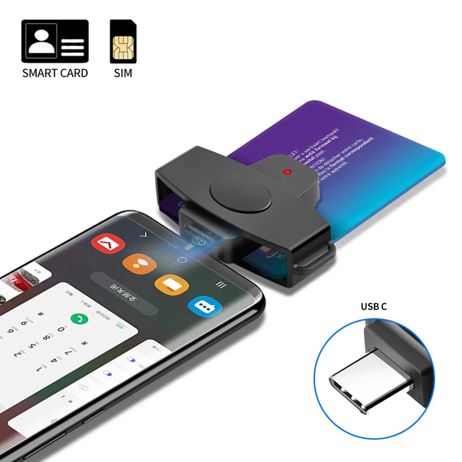 

USB Type C Smart Card Reader Memory ID Bank EMV Electronic DNIE Dni Sim Cloner Connector Adapter For Android Phones
