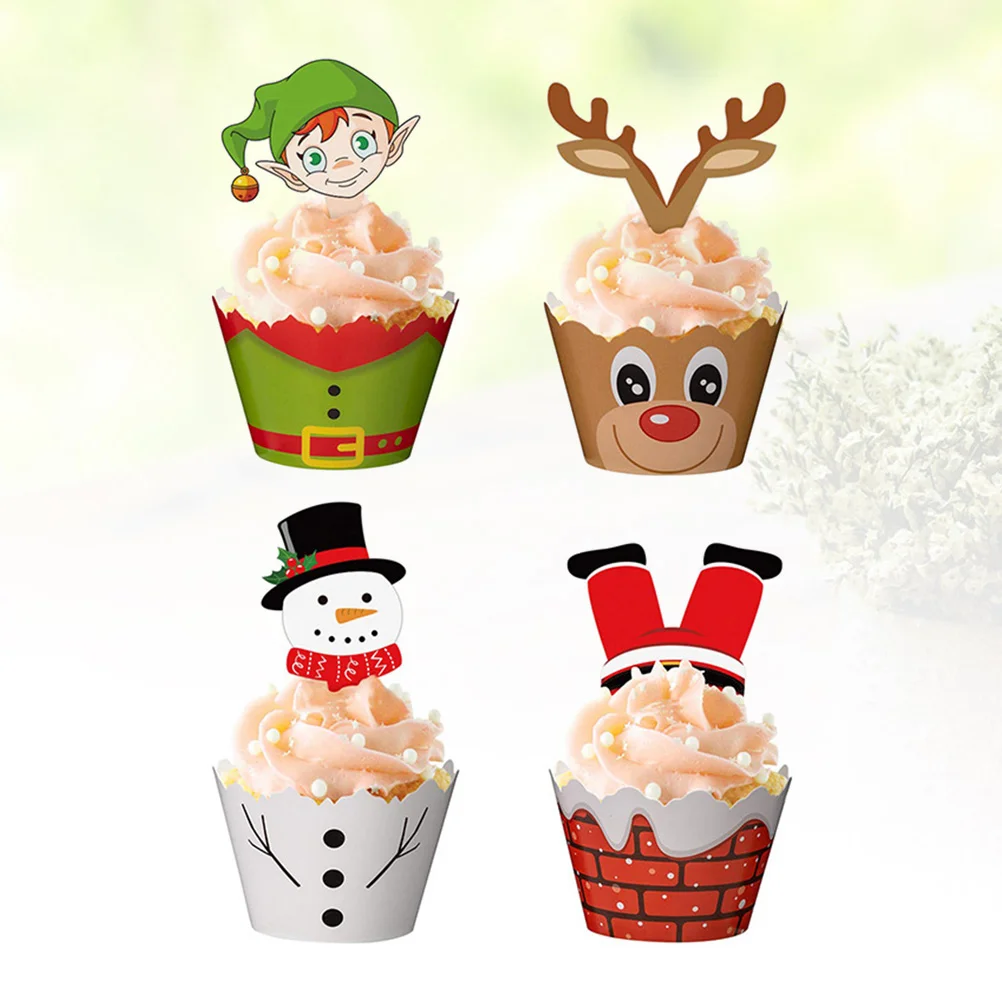 

Рождественское украшение для кексов, десертов, аксессуары для торта, снеговик/Санта-Клаус/олень/ (24 упаковки + 24