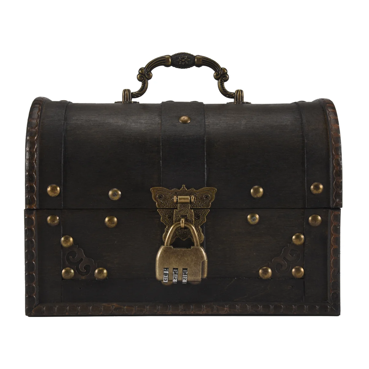 

A27U шикарный деревянный пиратский ящик для хранения ювелирных изделий, чехол-держатель, винтажный сундук с сокровищами для деревянного органайзера, большой