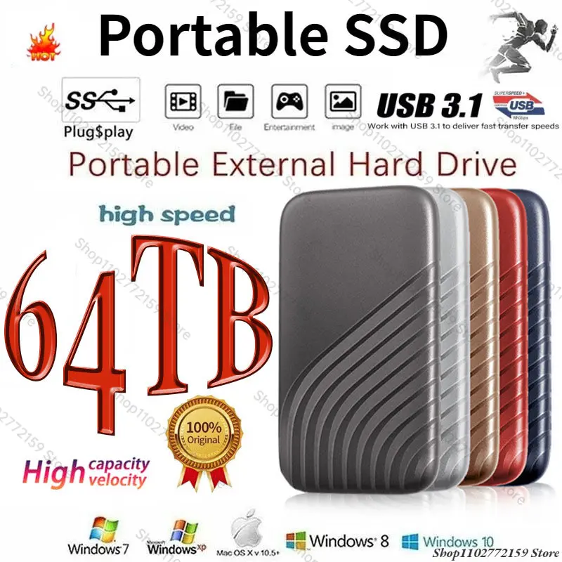 

Новый 100% Оригинальный высокоскоростной 16 Тб 8 ТБ SSD 4 ТБ 64 ТБ портативный внешний твердотельный жесткий диск USB3.1 интерфейс мобильный жесткий диск