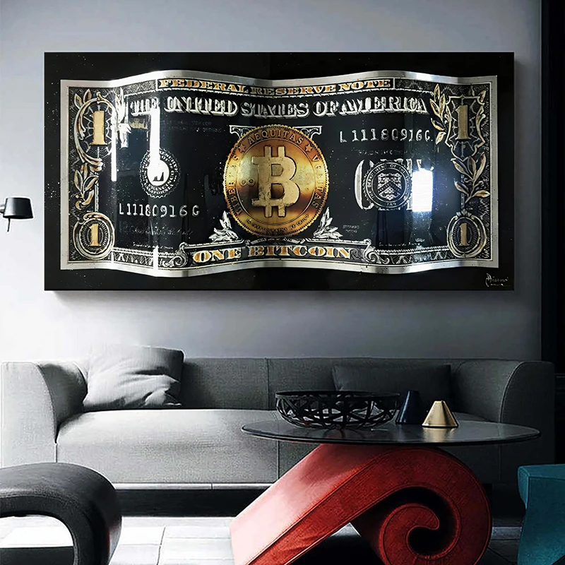 

Dollar Money Art Canvas Poster and Print Bitcoin Dollar Metal Effect Wall Painting Modern Living Room Home Decor Picture Cuadros
