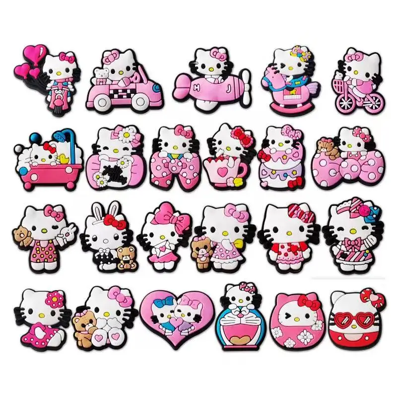 Aoger 23pcs/set Cartoon Hello Kitty series Shoe Charms Croc Charms Stitzer Mickey Donald Duck Strawberry Bear Shoe Decoration PV