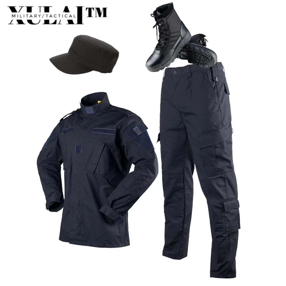 Men's Sets Navy Blue Police Uniforms Security Guards Uniform  Ribstop Navy Blue Police Hats With Beret Boots