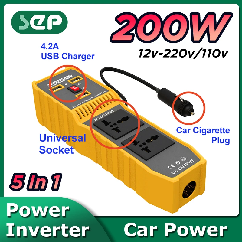 

Car Inverter 400W Conversion DC 12V to AC 220V110V Smart Three USB 4.2A Fast Charging Dual Socket