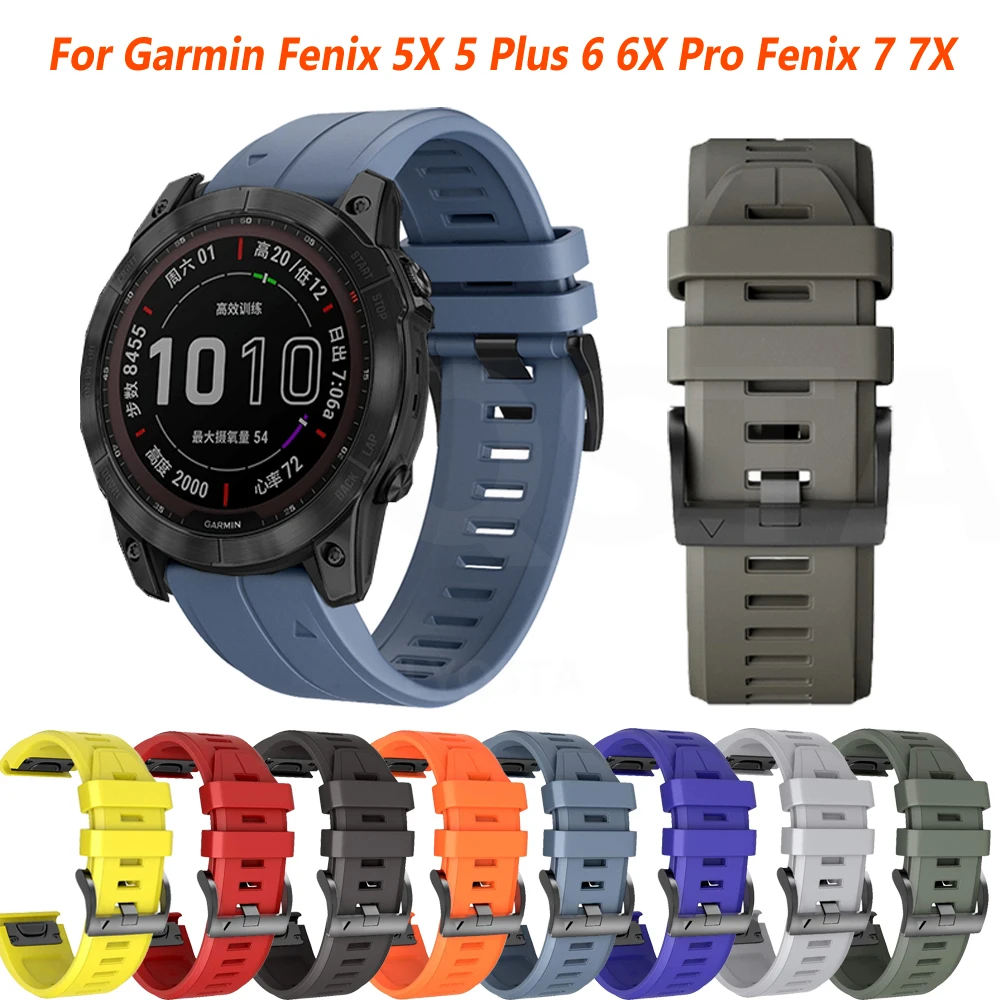 

22 26mm Sport Official Silicone Strap For Garmin Fenix 7X 7 5X 5Plus 6X 6Pro 935 3HR Smartwatch Easyfit Wrist Watchband Bracelet