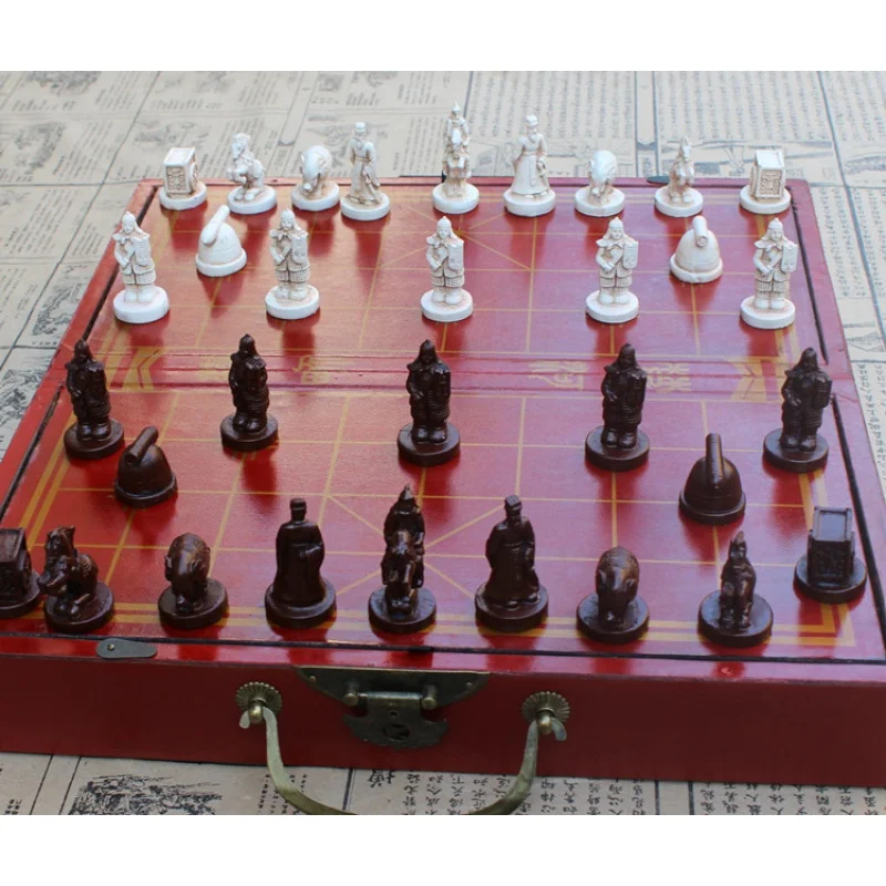 

Retro Three-Dimensional Chinese Chess Folding Chessboard Terracotta Warriors Chinese Chess Character Chess Pieces Christmas Gift