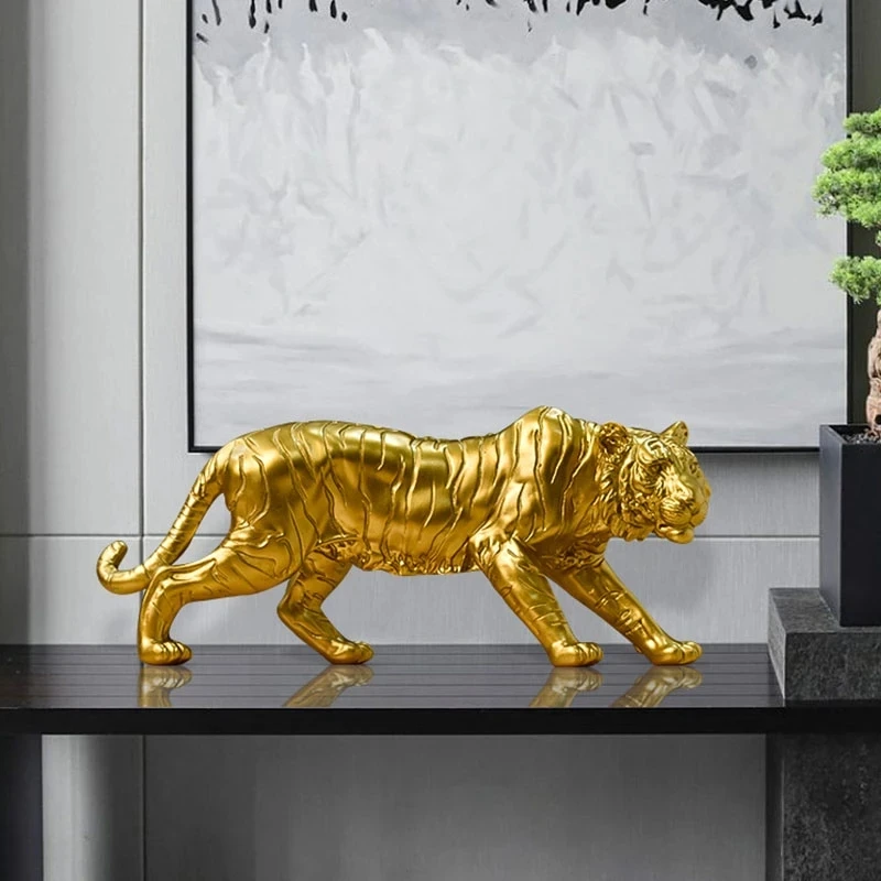 

2023 New Resin Golden Tiger Figurines for Interior Home Office Desktop Decor Accessories Miniature Ornaments Collection Model