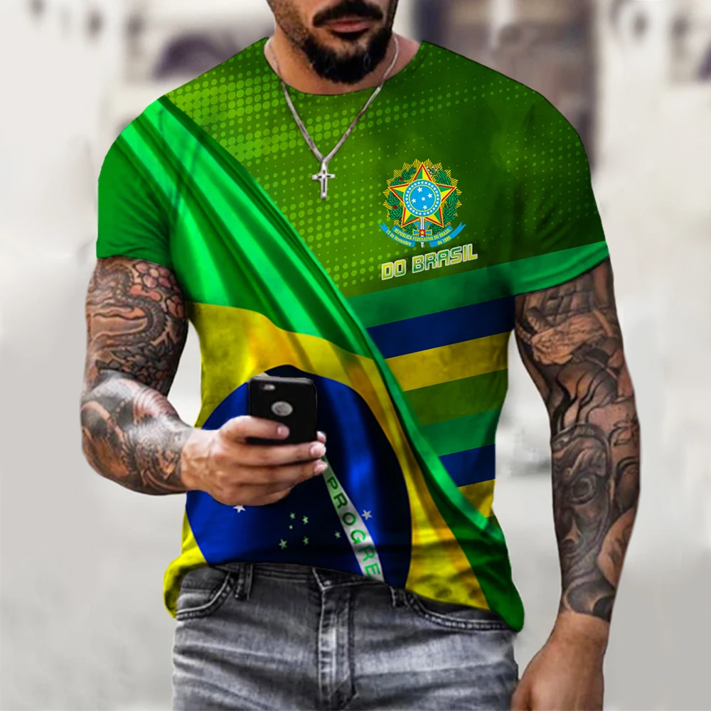 

New Fashion Brazilian Flag T-shirt 3D Printing Men's T-shirt Hip Hop Short Sleeve Top Men's T-shirt Street Brazilian T-shirt