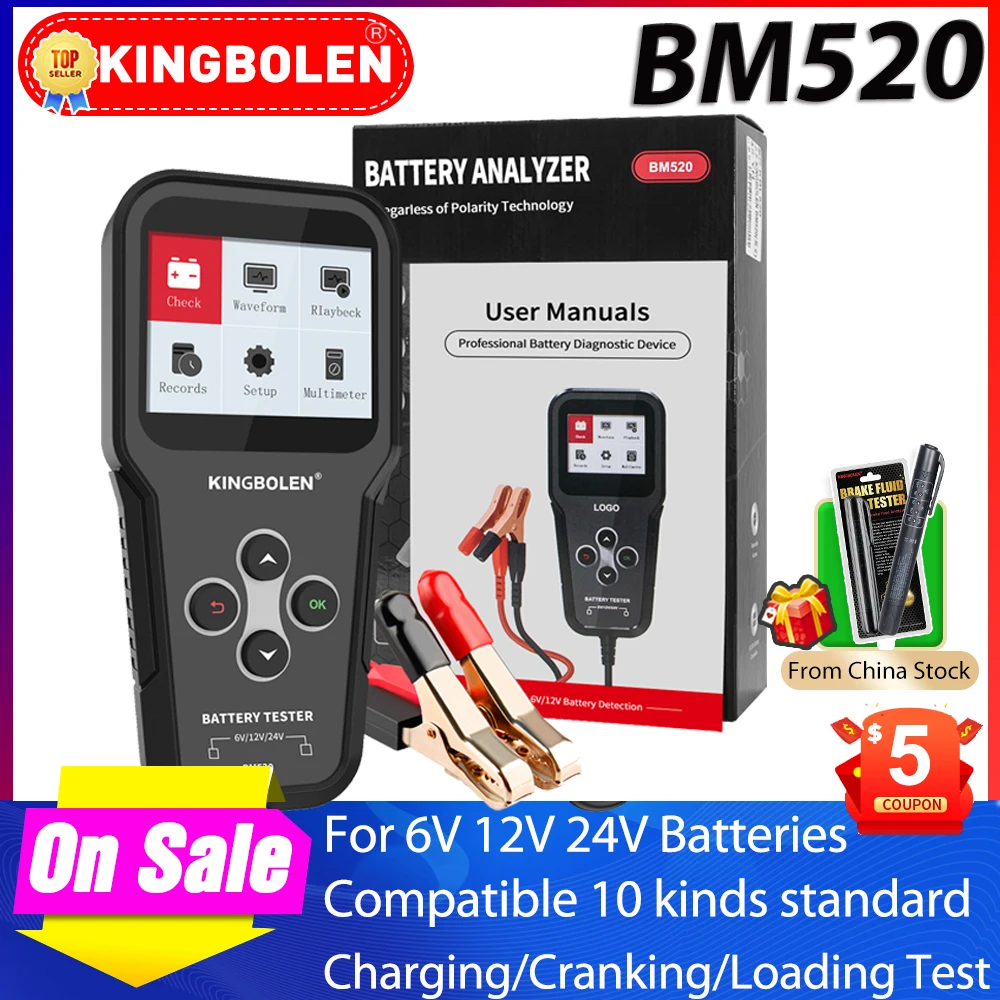 

Battery Analyzer KINGBOELN BM520 Fit For 6V 12V 24V Battery Checker Use On Motor&Car&Truck 100 to 2000 CCA Battery Test Tool