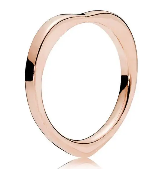 

925 Sterling Silver pan Ring Rose Golden Heart ShaPe With Signature Ring For Women Wedding Party Gift Fine Jewelry