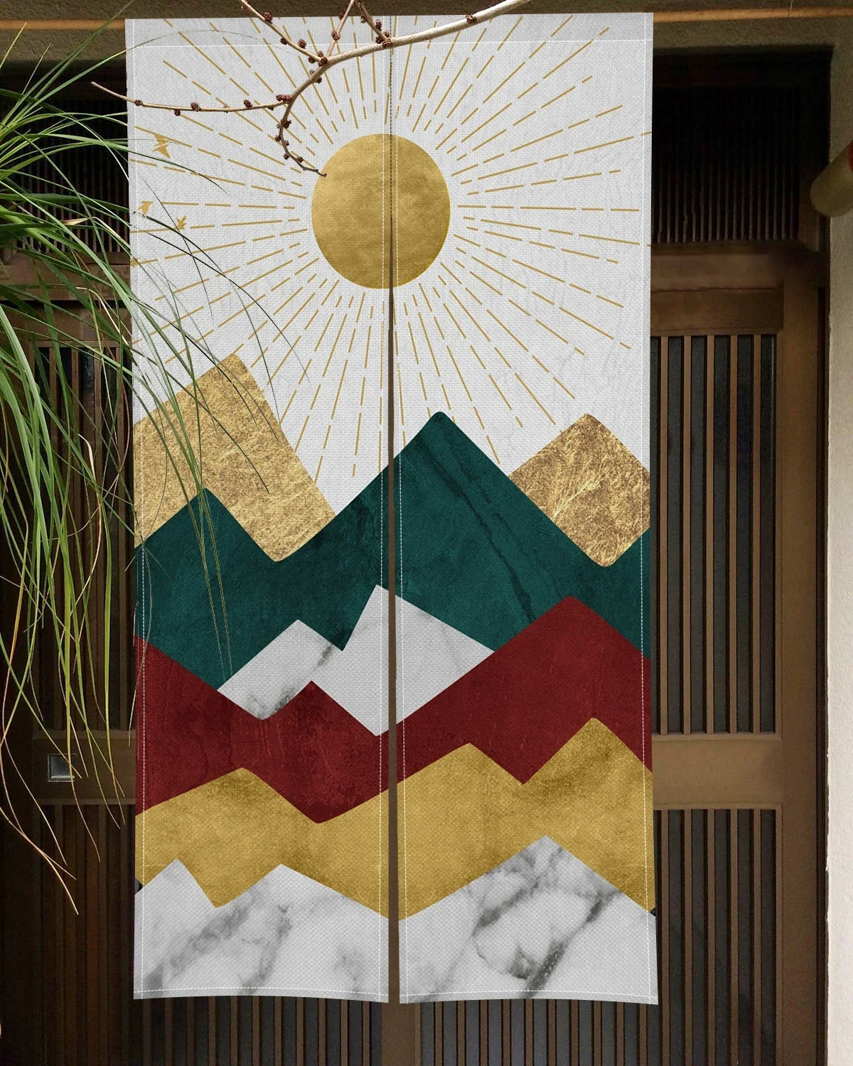 Занавеска на дверь с изображением пейзажа и горного журавля