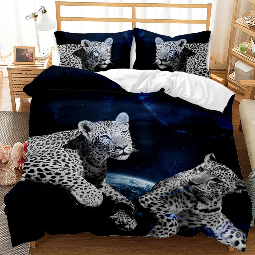 

Leopard Duvet Cover Set Microfiber Cheetah African Animals Bedding Set Outer Space Pattern For Boys Men Double Queen King Size