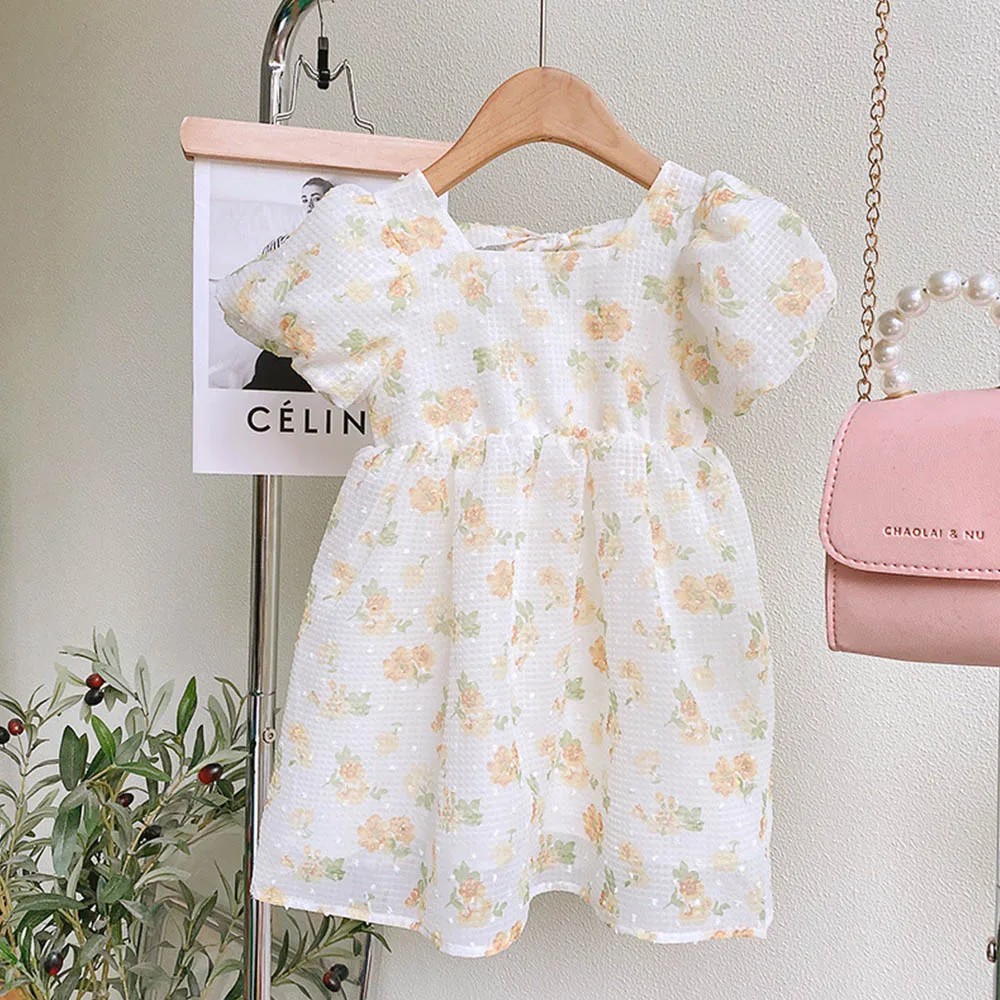 

Baby Girls Fashion Dress 2022 Summer Little Girls Clothes Puff Sleeves Princess Dress Floral Kids Toddler Party Casual Clothes