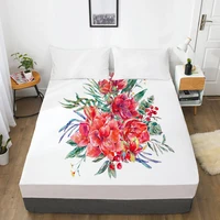 1pc Elastic fitted sheet bed sheet With An Elastic Band Mattress Cover Bed cover Customizable size Bedding White Flowers red