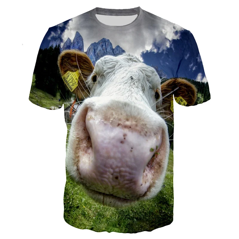 Funny Kids T-shirts 3D Printing Cows Grassland T Shirt for Men Summer Casual Kawaii Boys Girls Tops Round Neck Womens Clothing