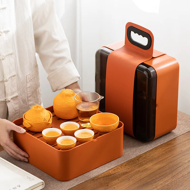 

Portable Travel Tea Set Orange Outdoor Tea Making Tools Combination Tea Set