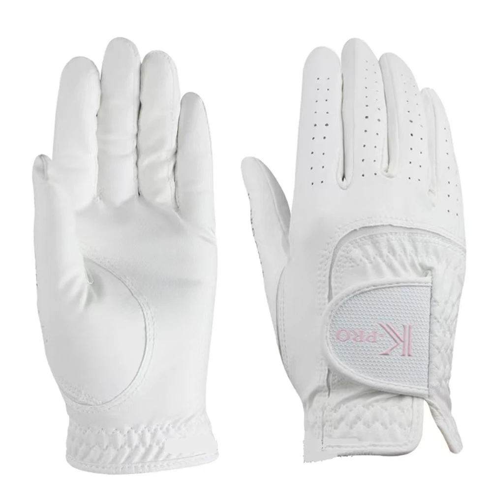1Pair Golf Gloves for Women Pink Soft Fiber Breathable Non-slip Left&Right Hand Wear-resistant Sunscreen Fashion Sports Gloves