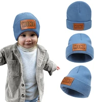 baby hat for boys girls autumn winter warm kids beanie bonnet infant crochet hat with leather label