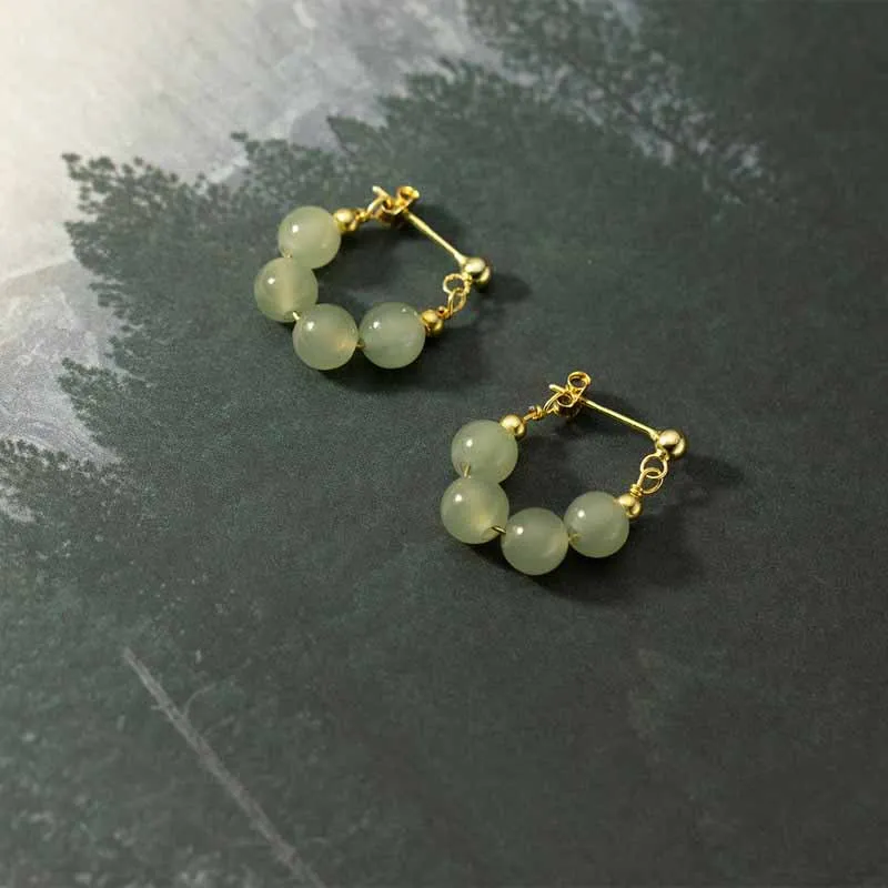 VOQ Hetian Jade Earrings for Women Girl Gift 4 Beads Gold Color Elegant Earrings Lady Jewelry Dropship Wholesale
