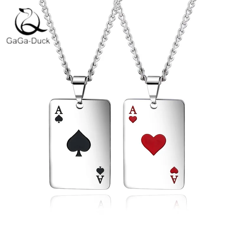

New Creative Hip-hop Hipster Ace Of Spades Men's And Women's Personality Stainless Steel Playing Card Pendant Necklaces TGN008
