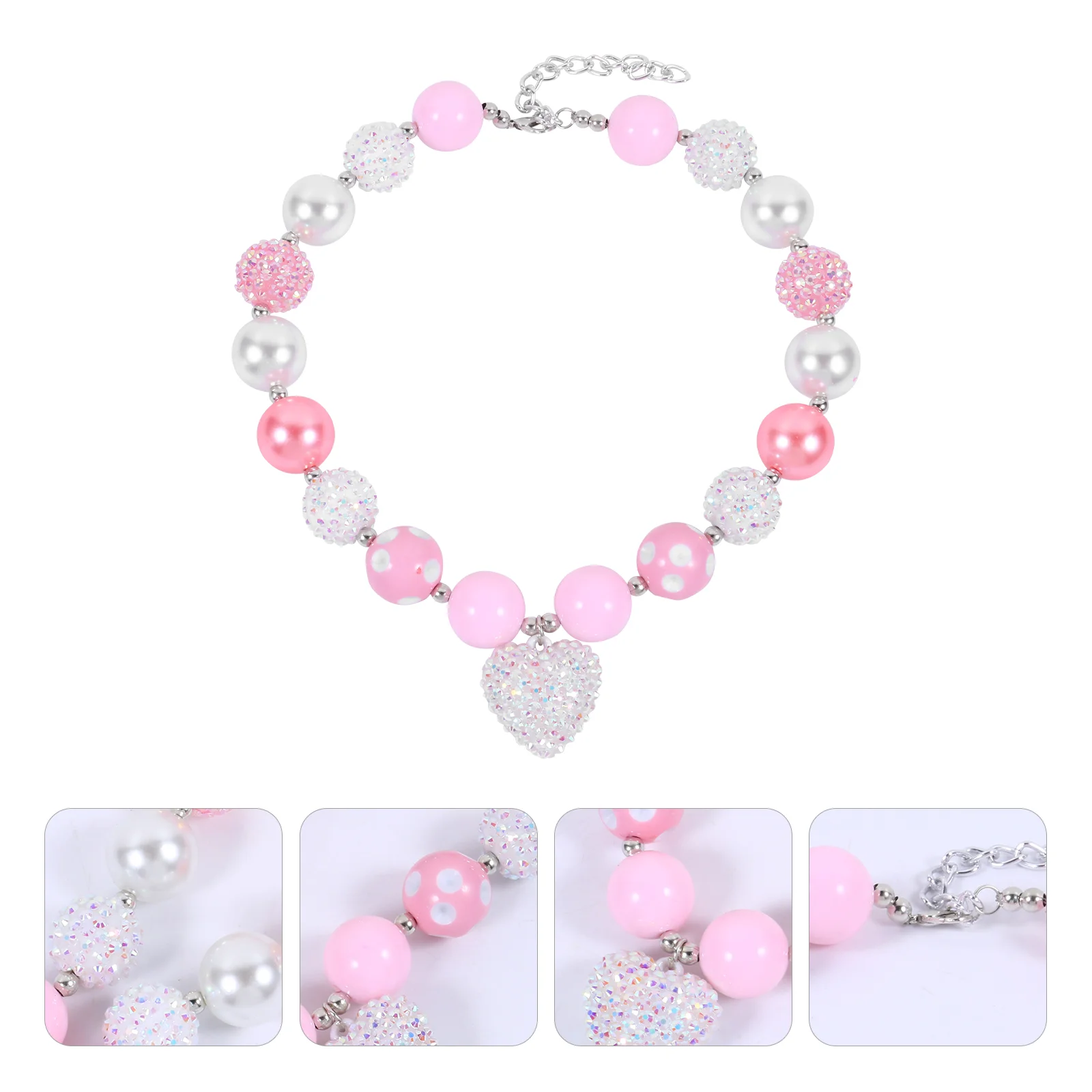 

Bubblegum Jewelry Chunky Bubblegum Necklace Pink White Bead Necklace Shiny Heart Pendant Lovely Children Jewelry Pretend