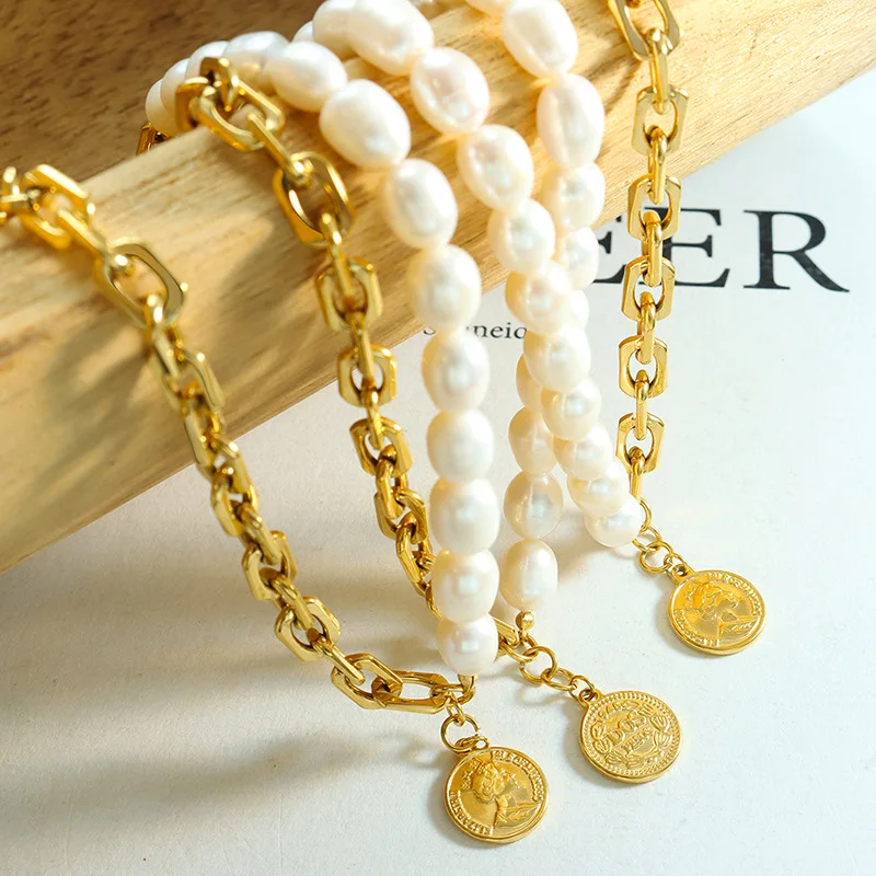 

European and American Hip Hop Necklace High Grade Personality Necklace Double Sided Freshwater Pearl Necklace Jewelry