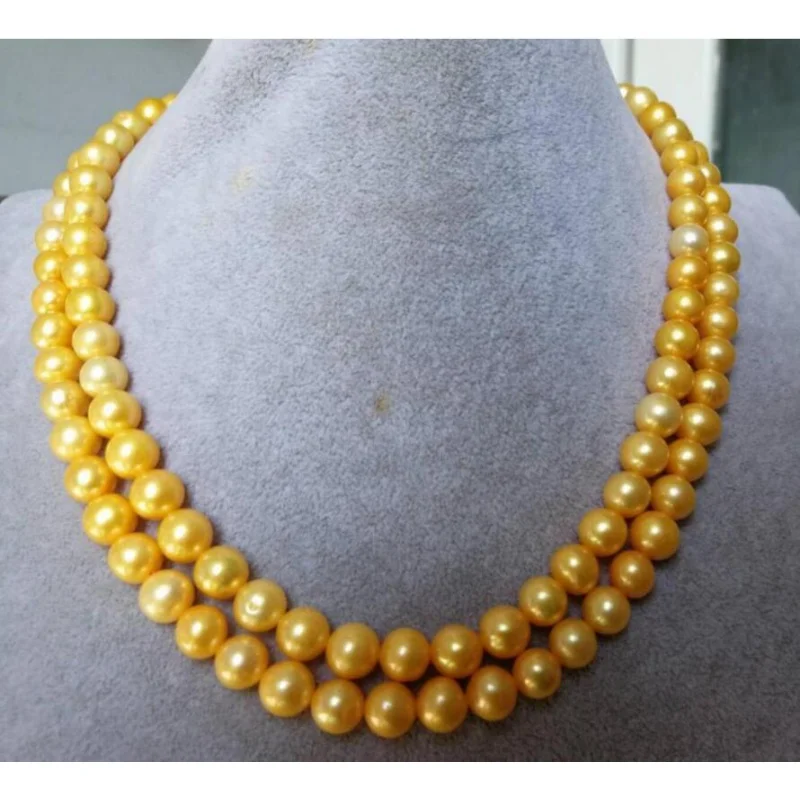 

Fashion jewelry 8-9 mm round natural south sea gold pearl nelace 60 " 14 k gold